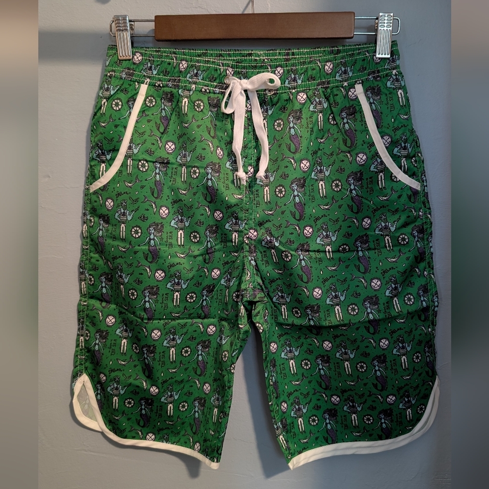 Mermaid Green Patterned Swim Trunks